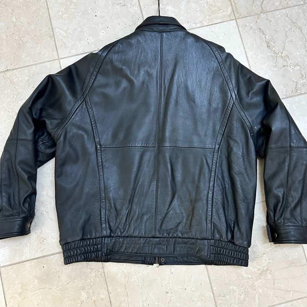 Men’s Vintage Wilson Black Leather‎ Bomber Jacket With Eagle Embroidery Size XL - Picture 6 of 10